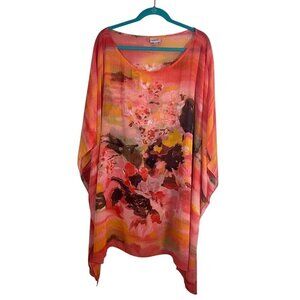 Avenue Top Women 22 Pink Ombre Floral Kimono Tropical Sheer Resort Mature Preppy